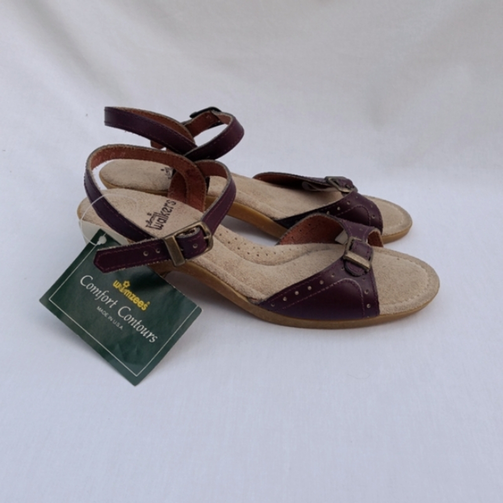 NOS Vintage Wimzees Walkers Comfort Wedge Sandals Cordovan Leather - Picture 4 of 10